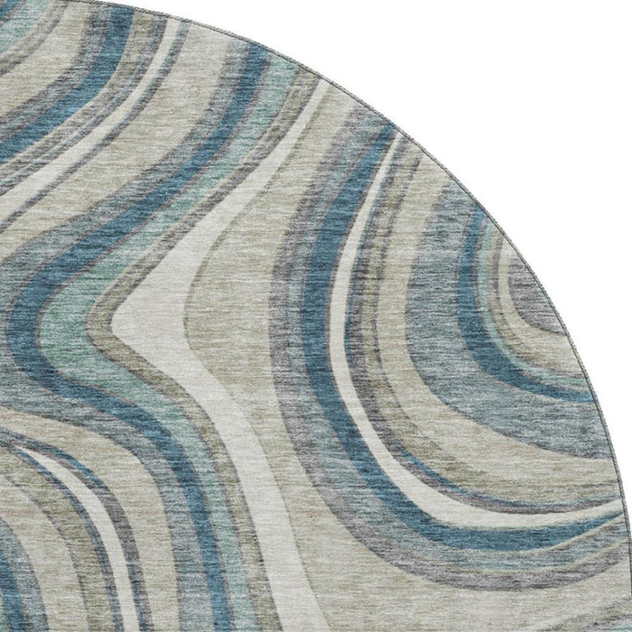8' Marble Washable Round Rug With UV Protection - Teal