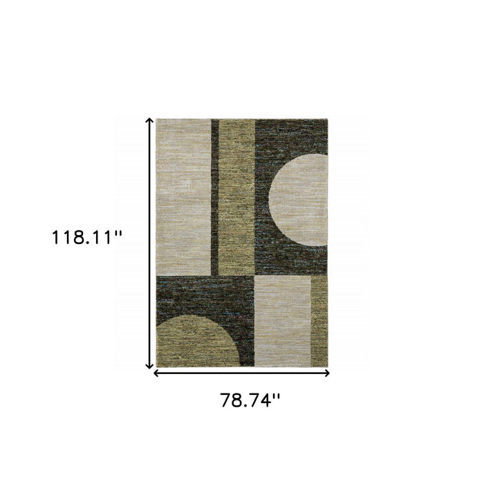 6.6' x 9.8' Geometric Power Loom Area Rug - Blue And Beige