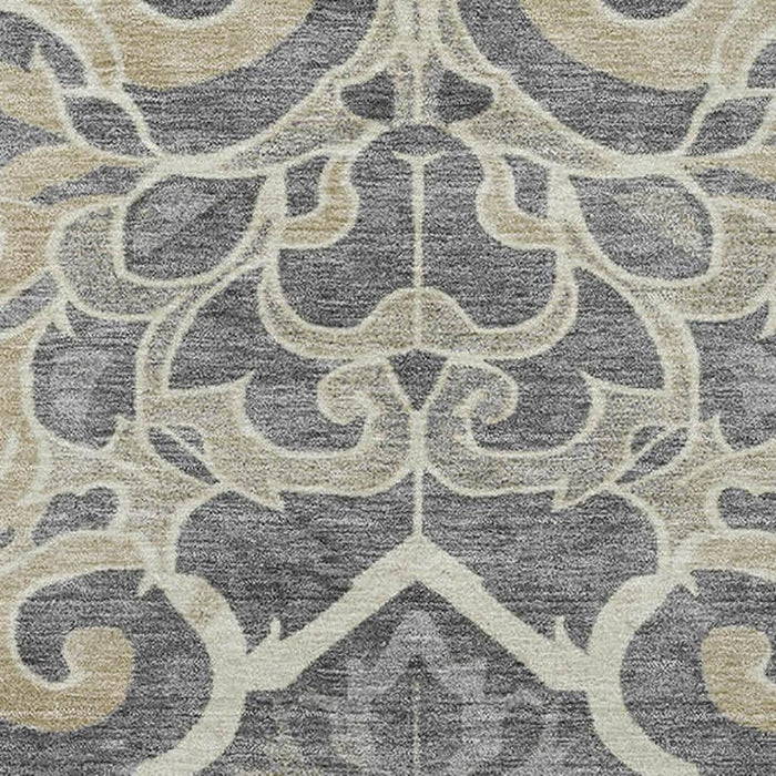 10' X 14' Floral Medallion Washable Area Rug With UV Protection (709060) - Beige / Charcoal / Blue