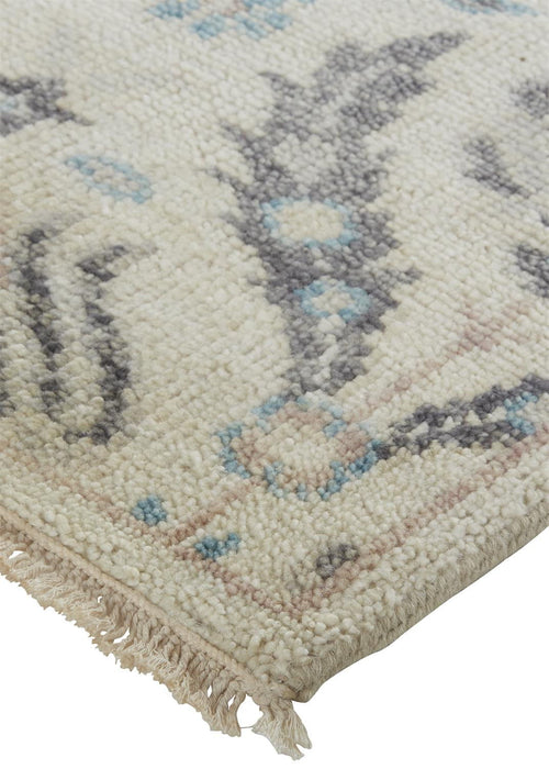 12' x 15' Wool Floral Hand Knotted Stain Resistant Area Rug - Ivory Gray And Blue