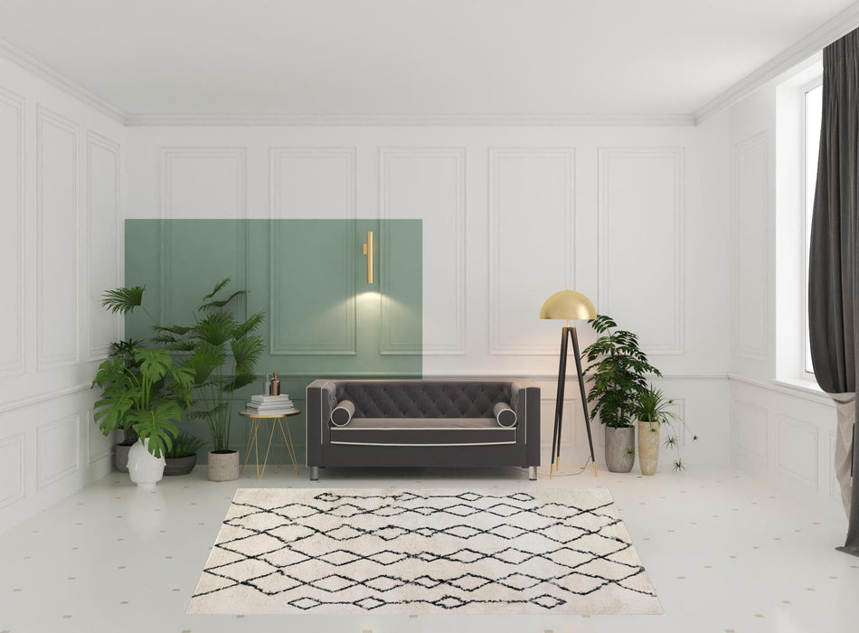 7' x 9' Geometric Shag Area Rug - Black And Ivory
