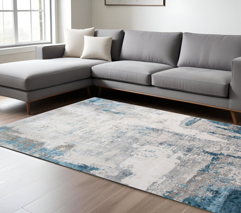 10' X 14' Abstract Area Rug With Fringe - Gray