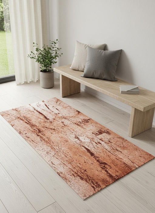 2' X 5' Abstract Washable Area Rug With UV Protection (609953) - Orange / Brown / White