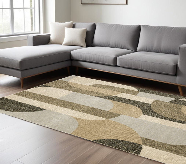 9' x 12' Geometric Power Loom Area Rug - Brown And Ivory