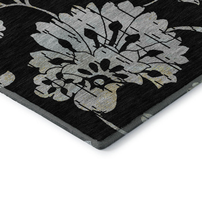 10' X 14' Floral Washable Area Rug With UV Protection (667897) - Black / Silver / Beige