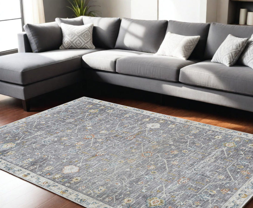 10' x 14' Floral Area Rug - Gray And Ivory