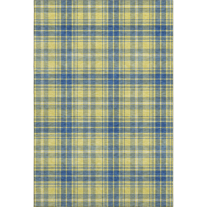 10' X 14' Plaid Washable Area Rug With UV Protection (678269) - Yellow / Ivory / Blue