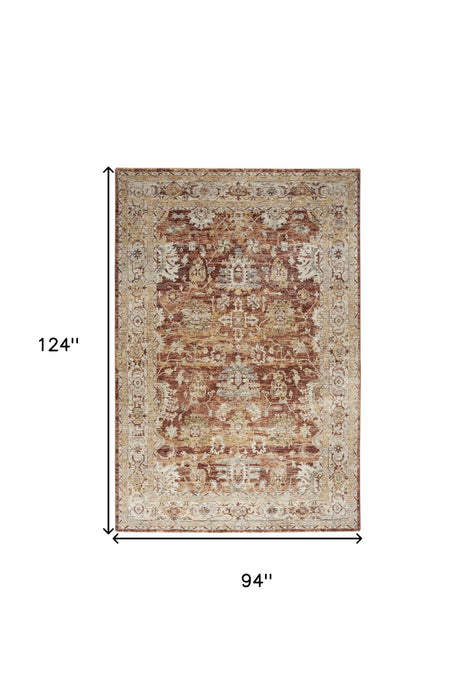 8' X 10' Floral Medallion Distressed Area Rug (550818) - Rust / Ivory / Blue
