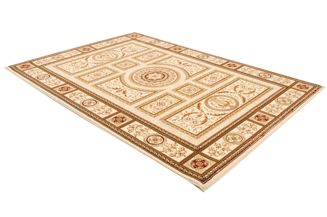 7.8' x 10.7' Oriental Power Loom Area Rug - Beige And Ivory