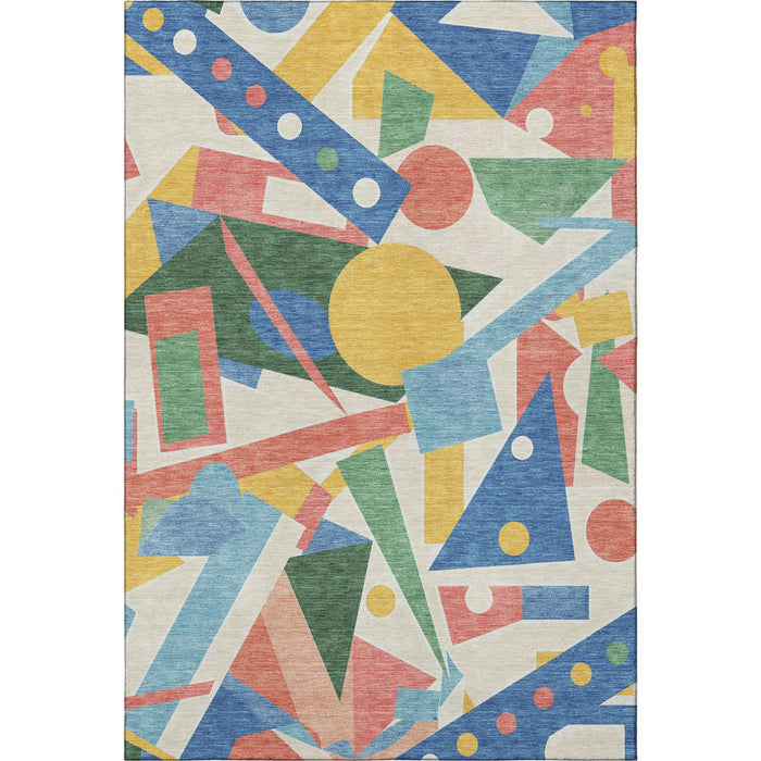 10' X 14' Geometric Washable Area Rug With UV Protection (697380) - Blue / Yellow / Coral