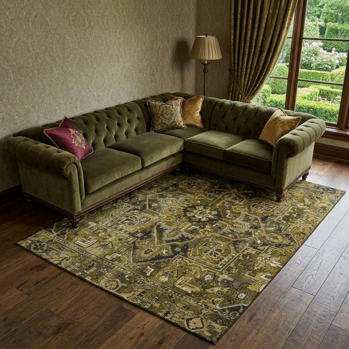 9' X 12' Oriental Washable Area Rug With UV Protection (649707) - Brown / Gray / Ivory