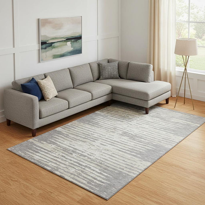 10' X 14' Striped Washable Area Rug With UV Protection (670555) - Gray / Ivory