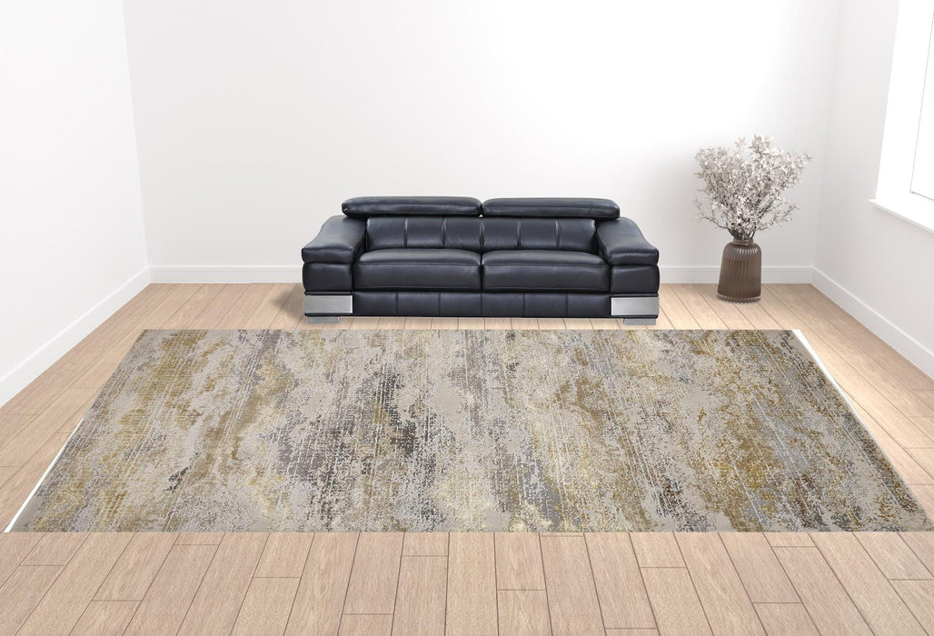 13' X 20' Abstract Area Rug - Gold Gray And Ivory