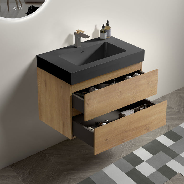 Giga Alice natural oak bathroom vanity with integrated sink and large storage, wall-mounted floating design for modern bathrooms.