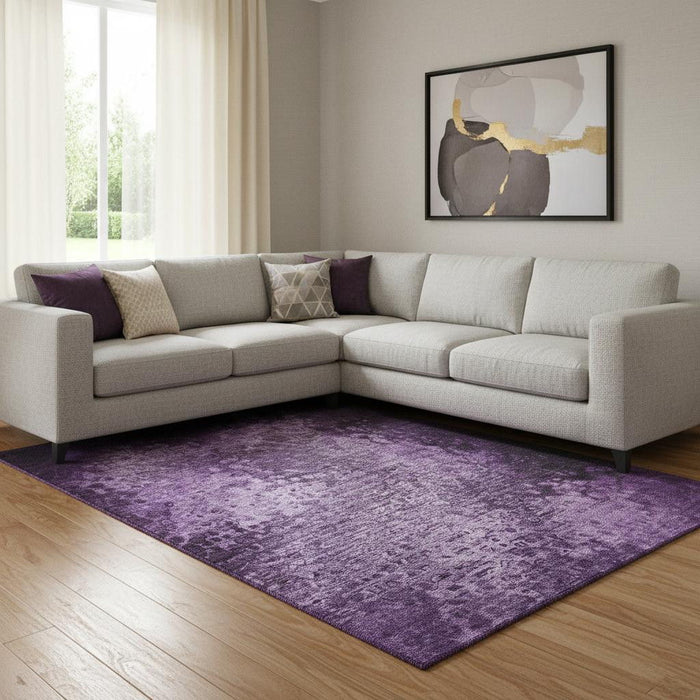 9' X 12' Abstract Washable Area Rug With UV Protection (649545) - Purple / Ivory
