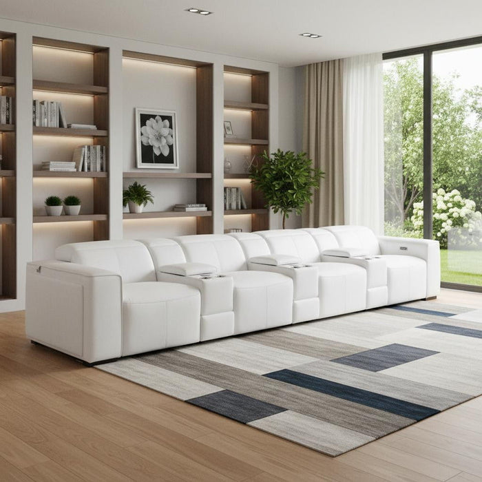 Top Grain Leather Reclining Metal USB Sofa (720425) - White