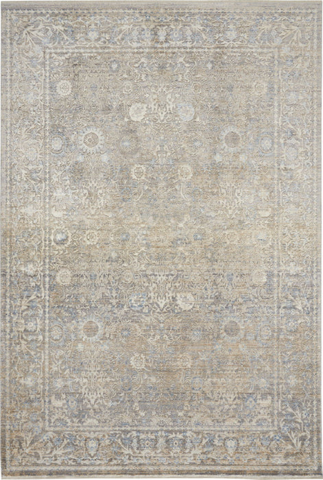 4' X 6' Floral Area Rug With Fringe (556374) - Ivory / Blue / Tan
