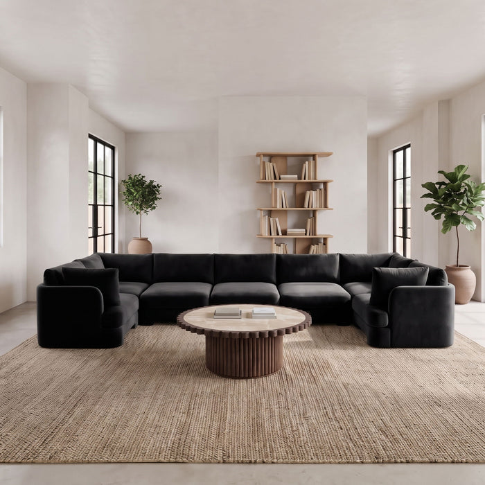 Meridian Furniture Hammond velvet performance fabric 7-piece U-shaped sectional sofa with plush upholstery and modern design.