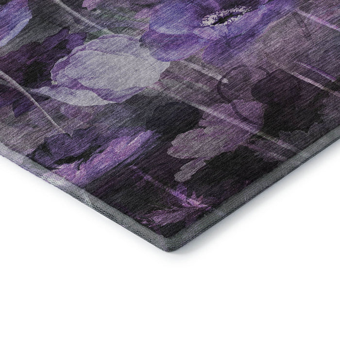 9' X 12' Floral Washable Area Rug With UV Protection (651273) - Purple / Gray / Ivory