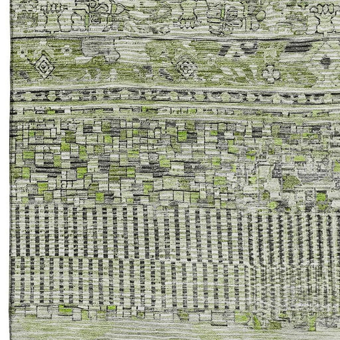 10' X 14' Striped Washable Area Rug With UV Protection (705215) - Olive Green / Gray