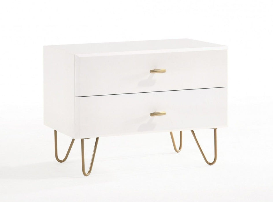 Contemporary Nightstand With Two Drawers - White And Gold