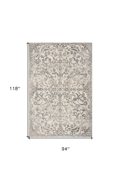 8' x 10' Floral Vines Distressed Area Rug - Ivory And Gray