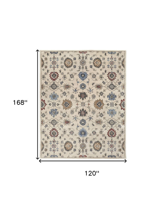 10' x 14' Wool Floral Hand Tufted Area Rug - Ivory And Blue