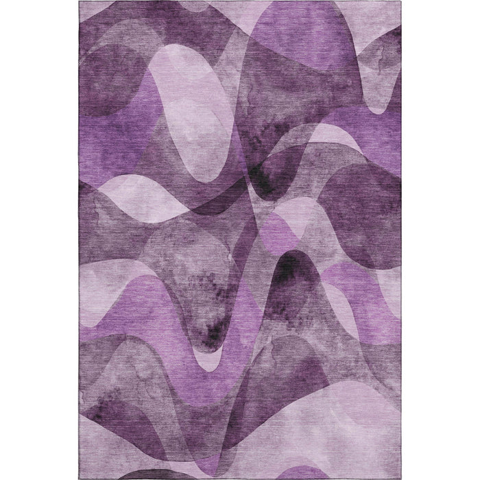 10' X 14' Abstract Washable Area Rug With UV Protection (648100) - Purple / Ivory