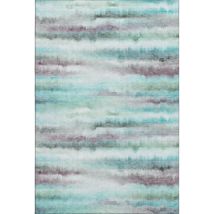 10' X 14' Striped Washable Area Rug With UV Protection (717755) - Teal / Ivory