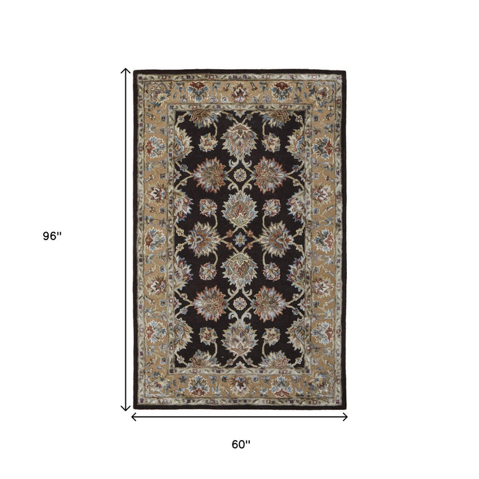 5' X 8' Floral Hand Tufted Area Rug - Brown