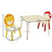 Giga kids table and 2 chairs set with lion and monkey designs, wooden toddler activity play table set in natural finish.