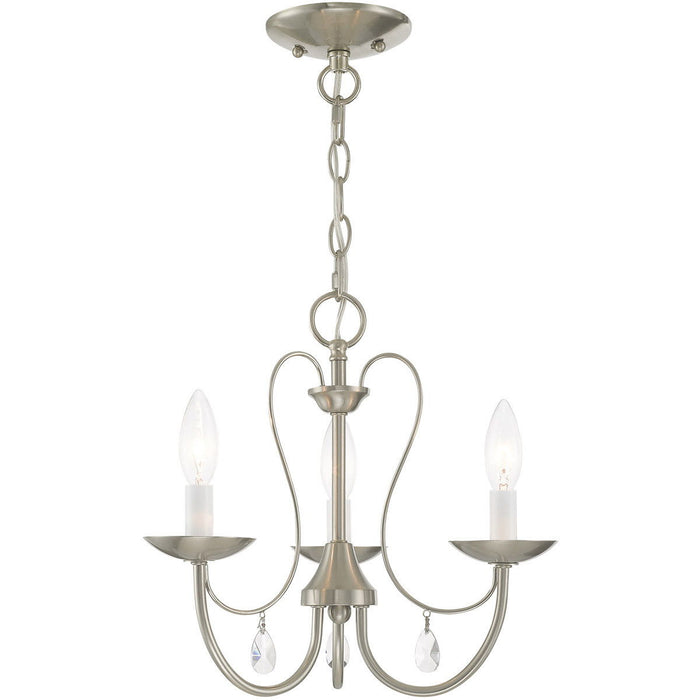 12" Three Light Metal Dimmable Chandelier With Shades - Nickel / Clear