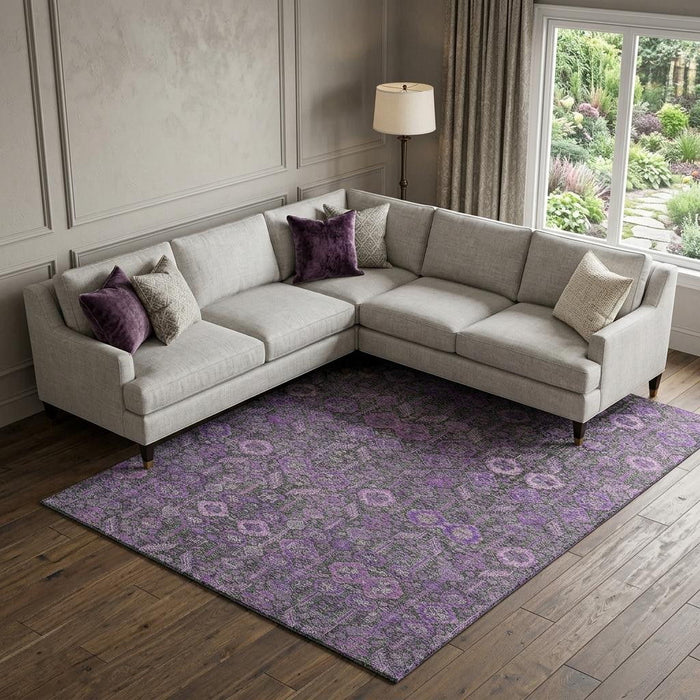 10' X 14' Tribal Washable Area Rug With UV Protection (649894) - Purple / Ivory