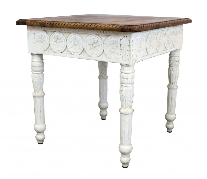 Solid Wood Square End Table - Ivory And Brown