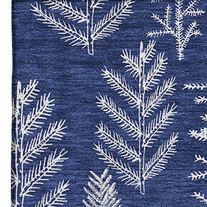 10' X 14' Floral Washable Area Rug With UV Protection (701768) - Navy Blue / Ivory