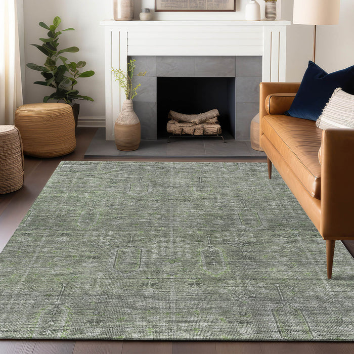 9' X 12' Southwestern Washable Area Rug With UV Protection - Green And Gray