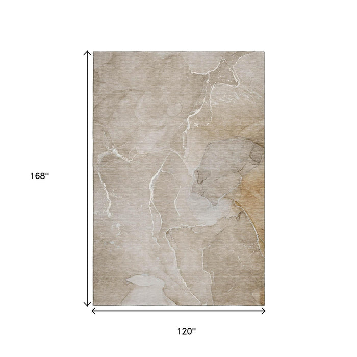 10' X 14' Abstract Washable Area Rug With UV Protection (646978) - Beige / Ivory