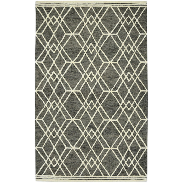 9' X 13' Wool Geometric Hand Hooked Area Rug - Dark Gray And Ivory