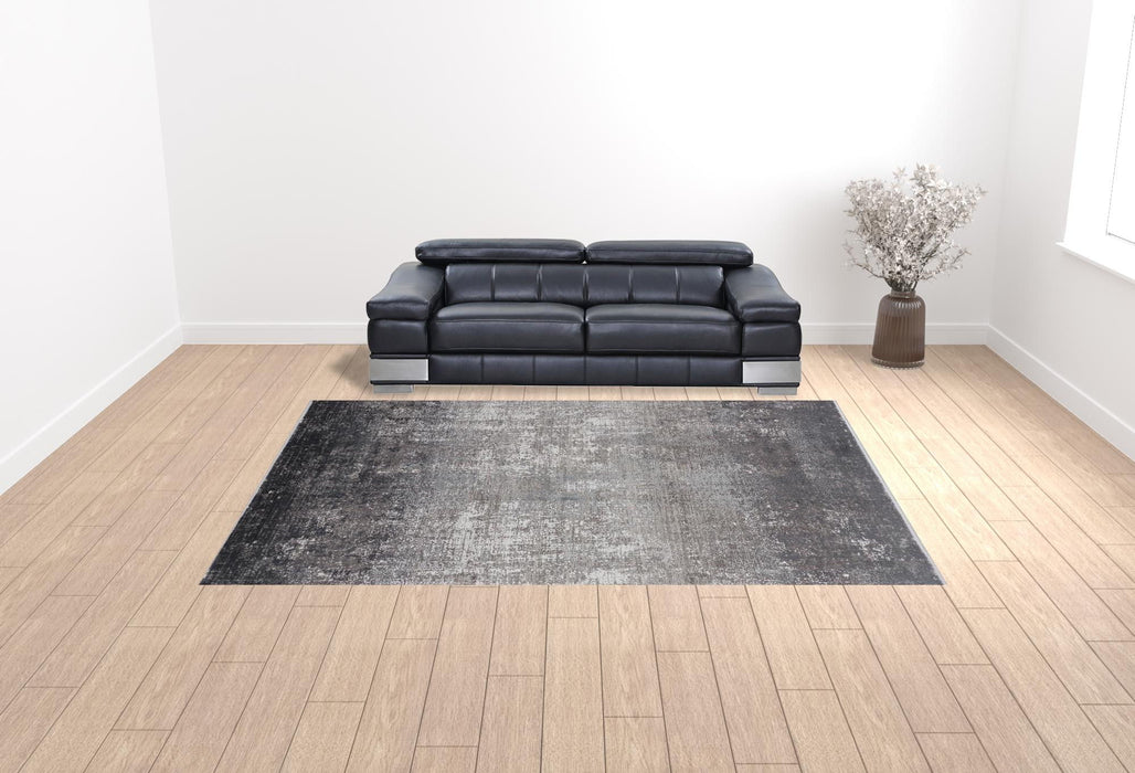 10' x 13' Abstract Power Loom Distressed Area Rug With Fringe - Gray Black And Silver