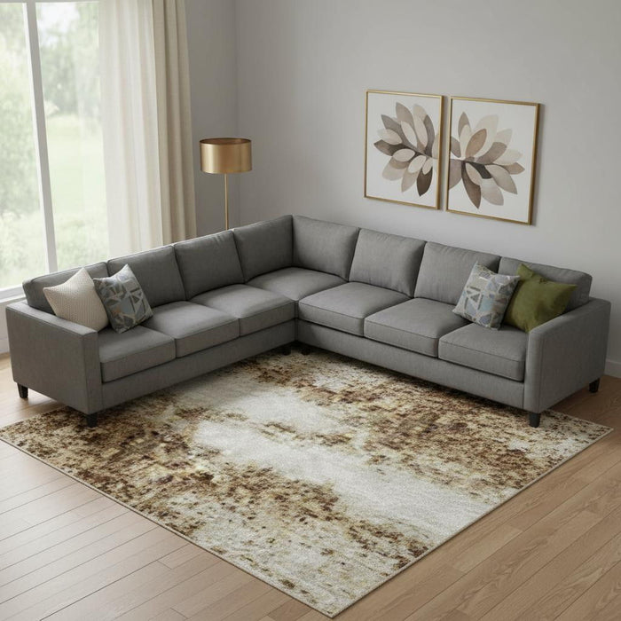 10' X 14' Striped Washable Area Rug With UV Protection (710028) - Ivory / Brown