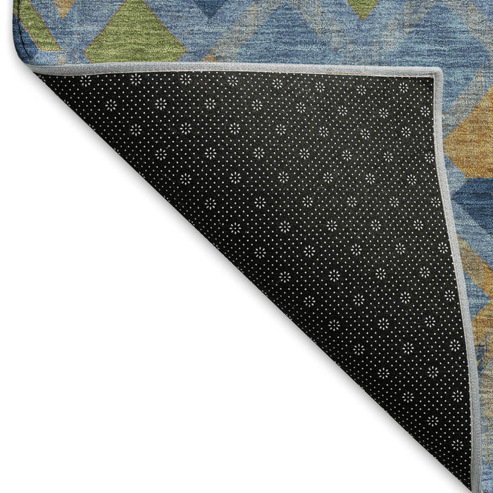10' X 14' Geometric Washable Area Rug With UV Protection (692892) - Denim Blue / Peach / Green