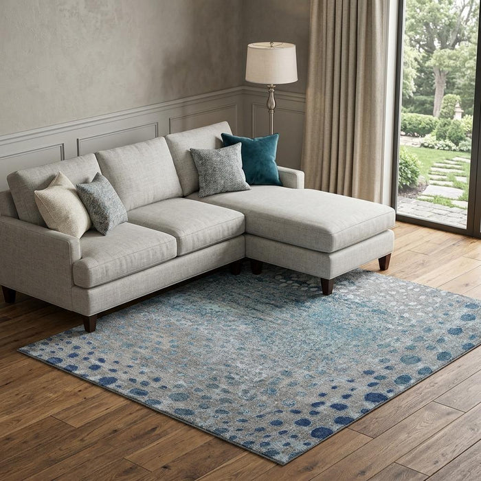 10' X 14' Polka Dot Washable Area Rug With UV Protection (693252) - Gray / Ivory / Blue