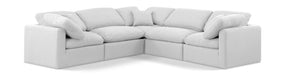 White Meridian Furniture Indulge Linen 5-Piece Modular Corner Sectional sofa with plush cushions and modern design.