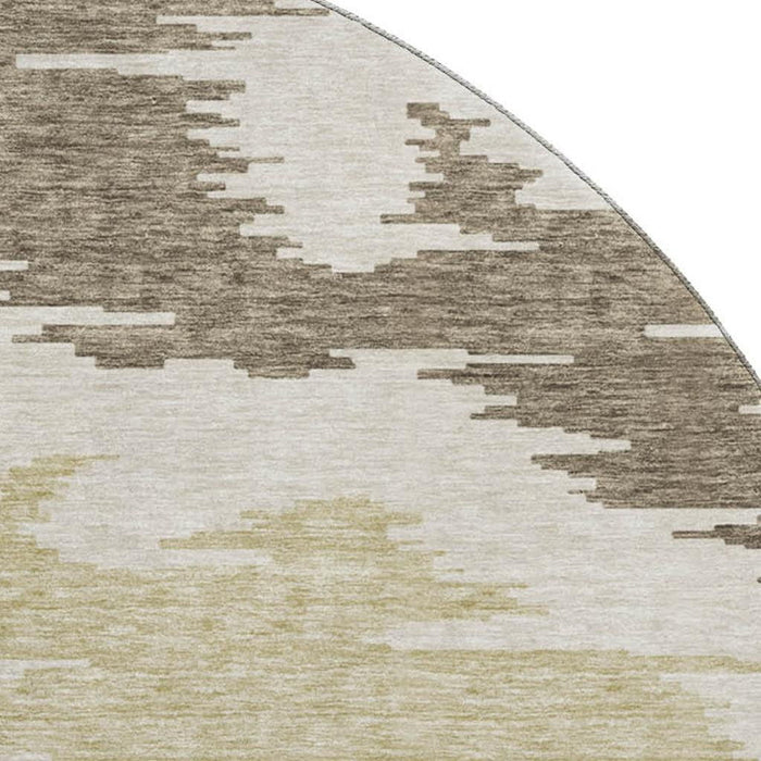 8' Transitional Abstract Washable Round Rug With UV Protection - Chocolate
