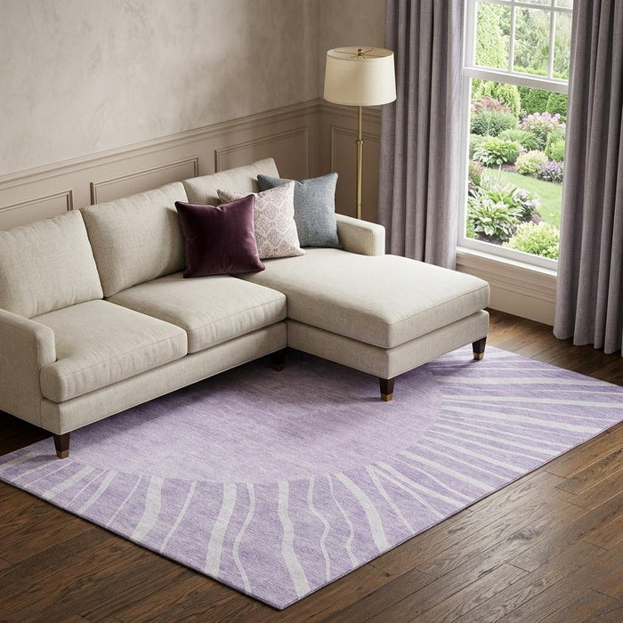 8' X 10' Abstract Washable Area Rug With UV Protection (655389) - Lavender / Ivory