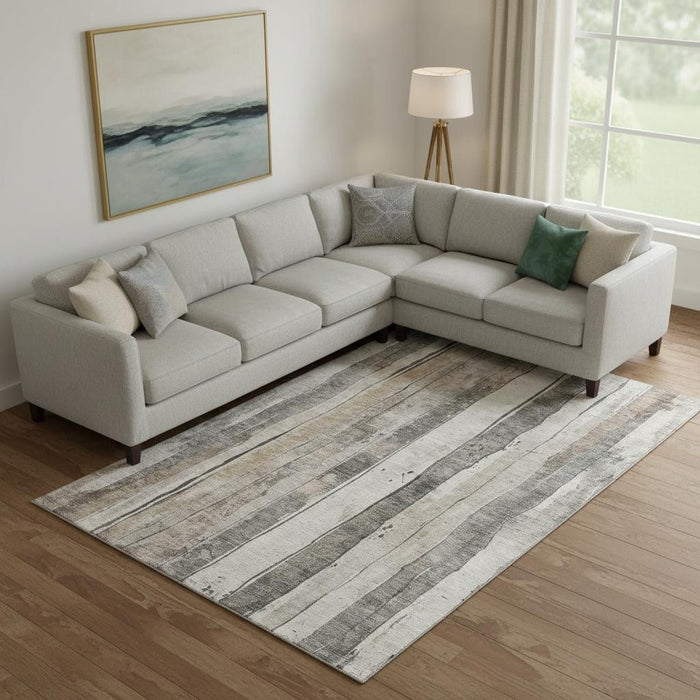 10' X 14' Striped Washable Area Rug With UV Protection (706481) - Beige / Gray