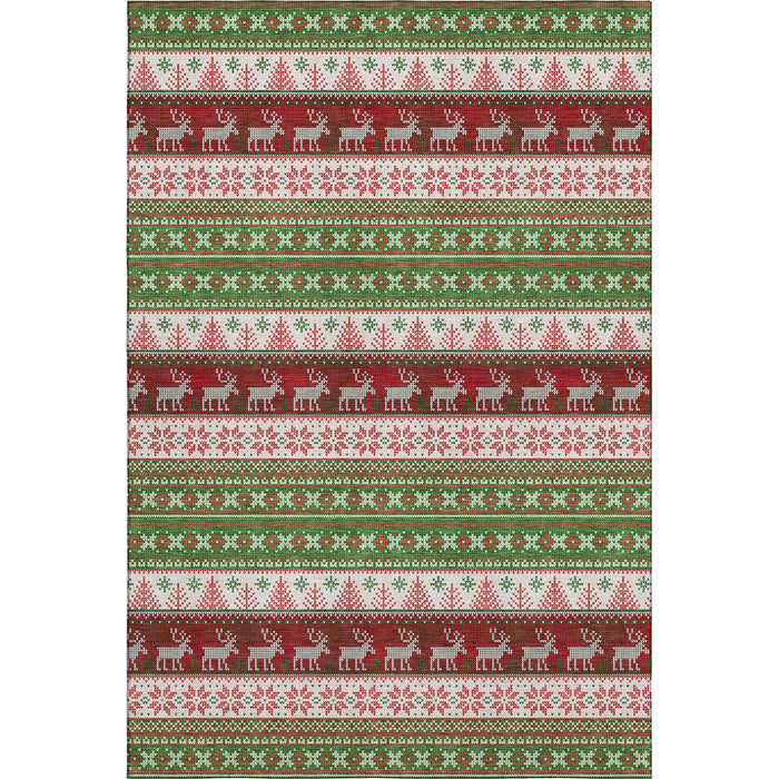 10' X 14' Abstract Geometric Washable Area Rug With UV Protection (701900) - Green / Ivory / Red