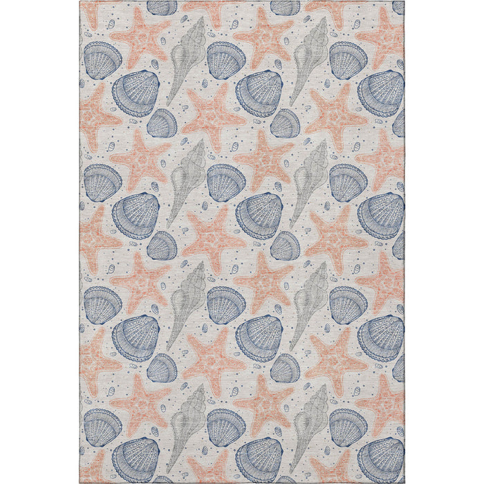8' X 10' Geometric Washable Area Rug With UV Protection (645766) - Peach / Ivory / Navy Blue