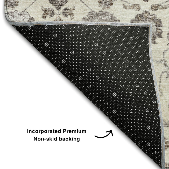 10' X 14' Floral Washable Area Rug With UV Protection (687011) - Ivory / Brown / Gray