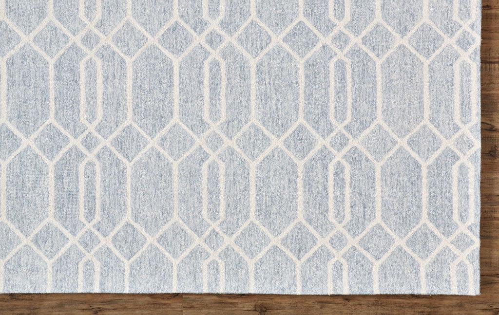 9' x 12' Wool Geometric Tufted Handmade Stain Resistant Area Rug - Blue And Ivory